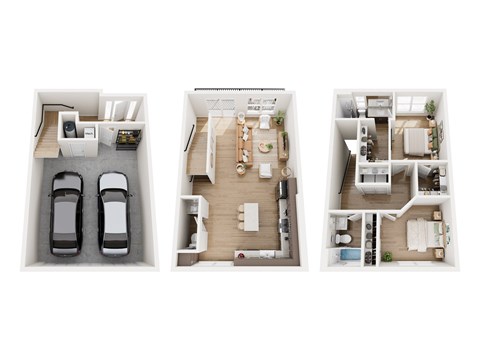 Floor plan for 2 beds, 2.5 baths, 1272 sqft